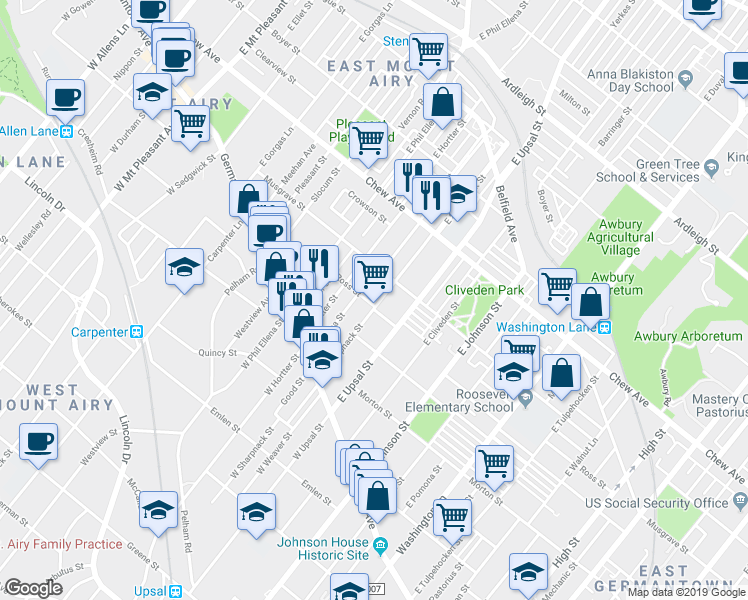 map of restaurants, bars, coffee shops, grocery stores, and more near 6605 Ross Street in Philadelphia