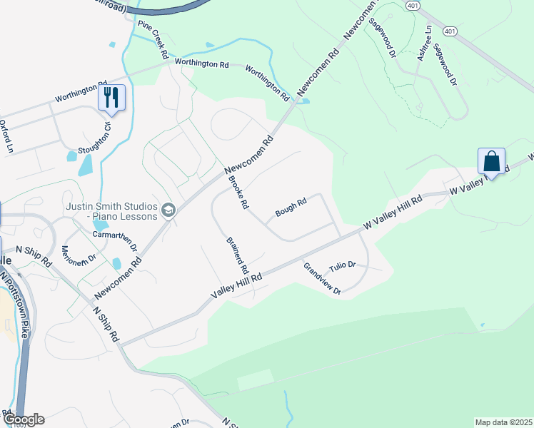 map of restaurants, bars, coffee shops, grocery stores, and more near 722 Brooke Road in Exton