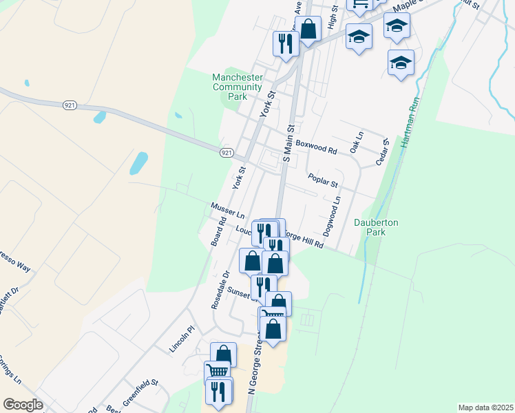 map of restaurants, bars, coffee shops, grocery stores, and more near 237 Cloverlane Drive in Manchester