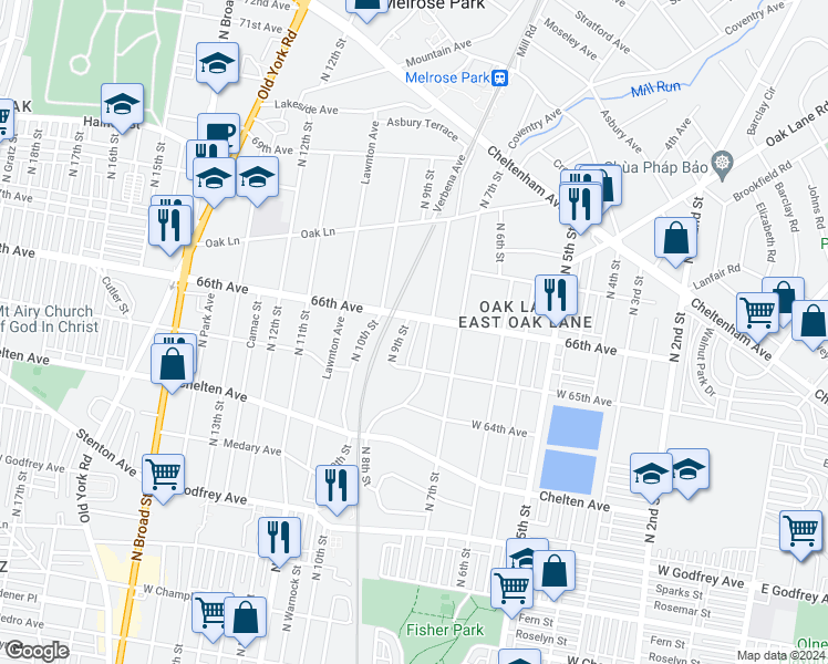map of restaurants, bars, coffee shops, grocery stores, and more near 6509 North 8th Street in Philadelphia
