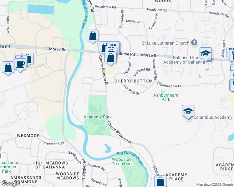 map of restaurants, bars, coffee shops, grocery stores, and more near 219 Glenhurst Court in Columbus