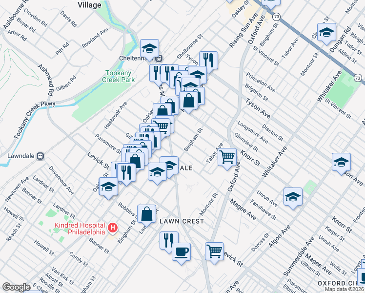 map of restaurants, bars, coffee shops, grocery stores, and more near 547 Fanshawe Street in Philadelphia