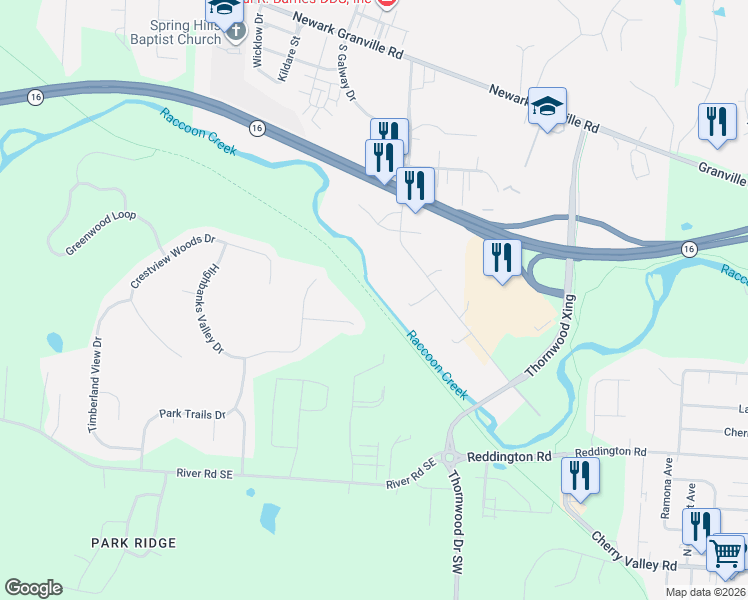 map of restaurants, bars, coffee shops, grocery stores, and more near Evans Foundation Bike Path in Newark