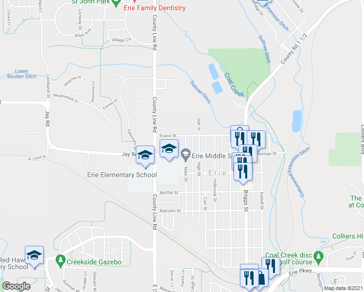 map of restaurants, bars, coffee shops, grocery stores, and more near 730 Main Street in Erie
