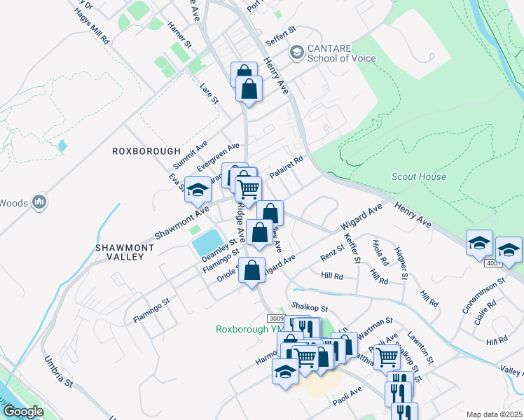 map of restaurants, bars, coffee shops, grocery stores, and more near 631 Shawmont Avenue in Philadelphia