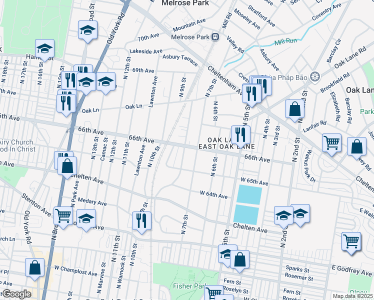 map of restaurants, bars, coffee shops, grocery stores, and more near 6523 North 8th Street in Philadelphia