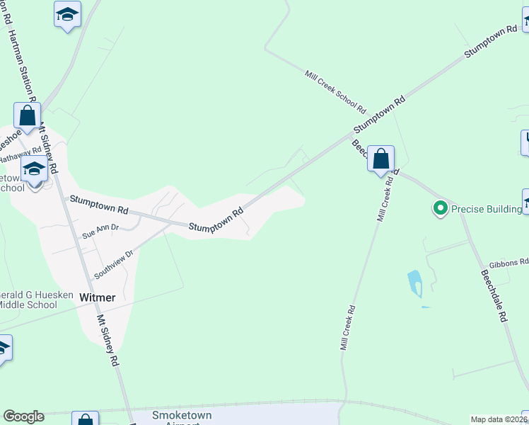 map of restaurants, bars, coffee shops, grocery stores, and more near 2402 Stumptown Road in Bird in Hand