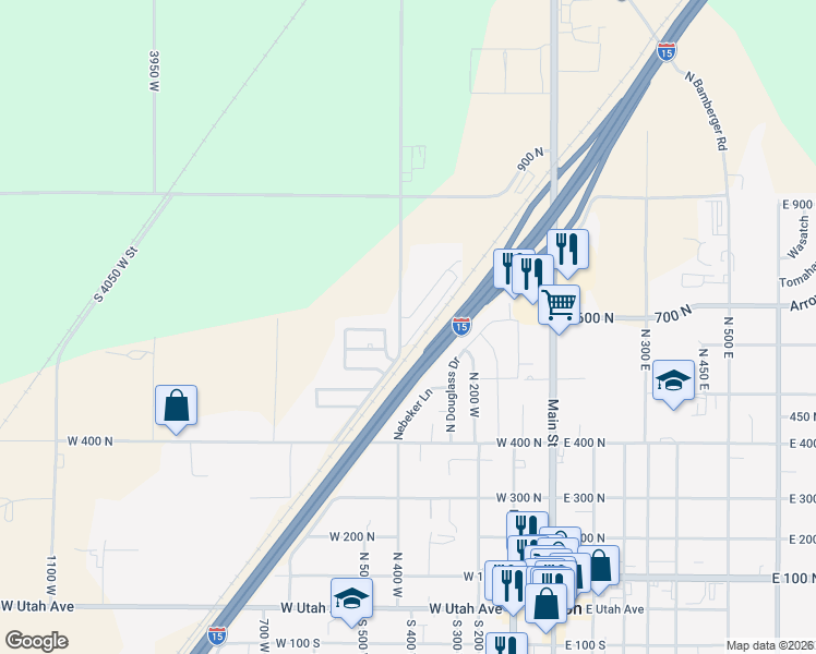 map of restaurants, bars, coffee shops, grocery stores, and more near 9601-9821 South 3550 West Street in Payson