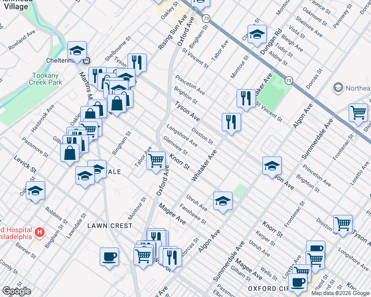 map of restaurants, bars, coffee shops, grocery stores, and more near 818 Glenview Street in Philadelphia