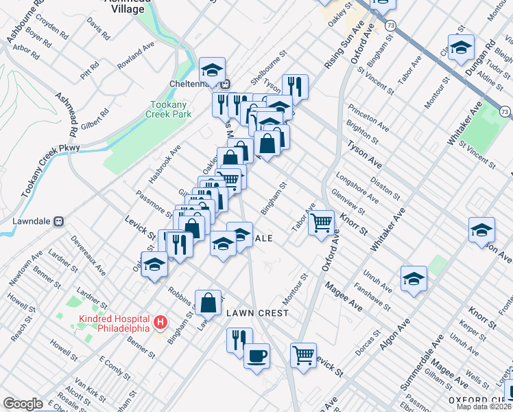 map of restaurants, bars, coffee shops, grocery stores, and more near 531 Magee Avenue in Philadelphia
