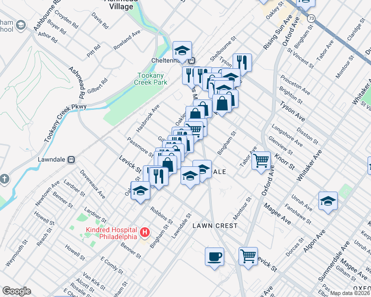 map of restaurants, bars, coffee shops, grocery stores, and more near in Philadelphia