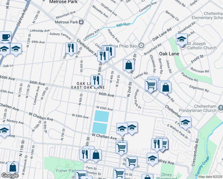 map of restaurants, bars, coffee shops, grocery stores, and more near 6600 North 3rd Street in Philadelphia