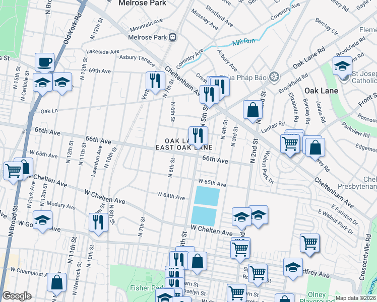 map of restaurants, bars, coffee shops, grocery stores, and more near 6552 North 5th Street in Philadelphia