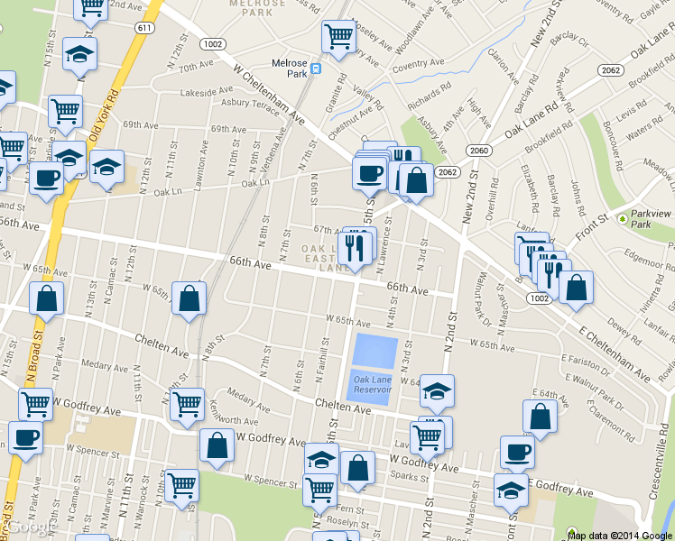 map of restaurants, bars, coffee shops, grocery stores, and more near 6552 North 5th Street in Philadelphia