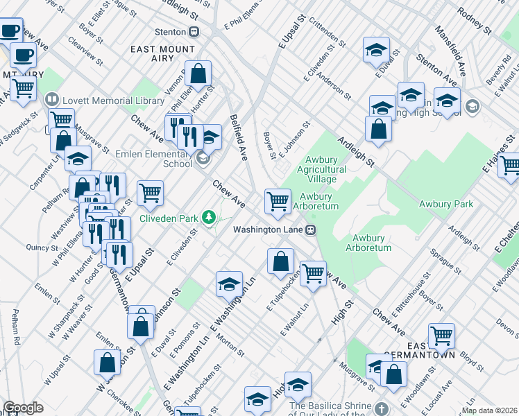 map of restaurants, bars, coffee shops, grocery stores, and more near in Philadelphia