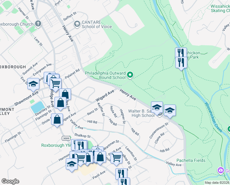 map of restaurants, bars, coffee shops, grocery stores, and more near 627 Wigard Avenue in Philadelphia