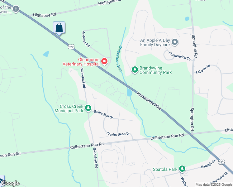 map of restaurants, bars, coffee shops, grocery stores, and more near 143 Vienna Boulevard in Glenmoore