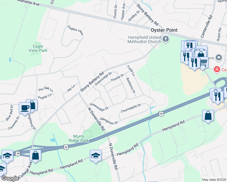 map of restaurants, bars, coffee shops, grocery stores, and more near 3188 Cottonwood Court in Lancaster