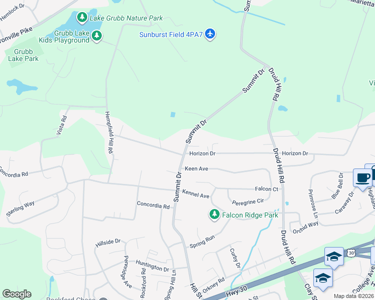 map of restaurants, bars, coffee shops, grocery stores, and more near 3690 Horizon Drive in Lancaster