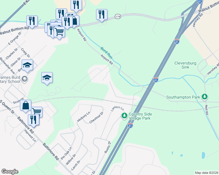 map of restaurants, bars, coffee shops, grocery stores, and more near 31 Colonial Court in Shippensburg