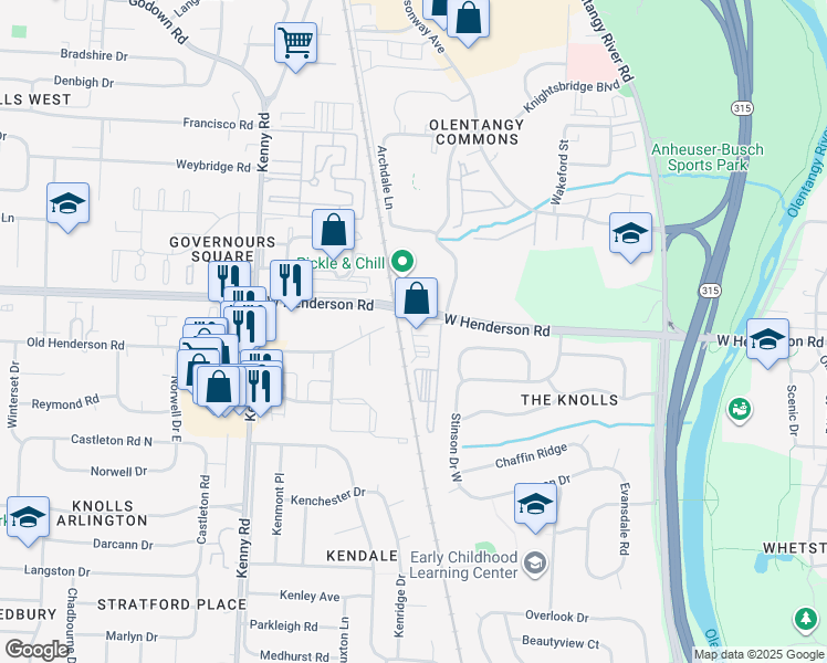 map of restaurants, bars, coffee shops, grocery stores, and more near 4520 Desantis Court in Columbus