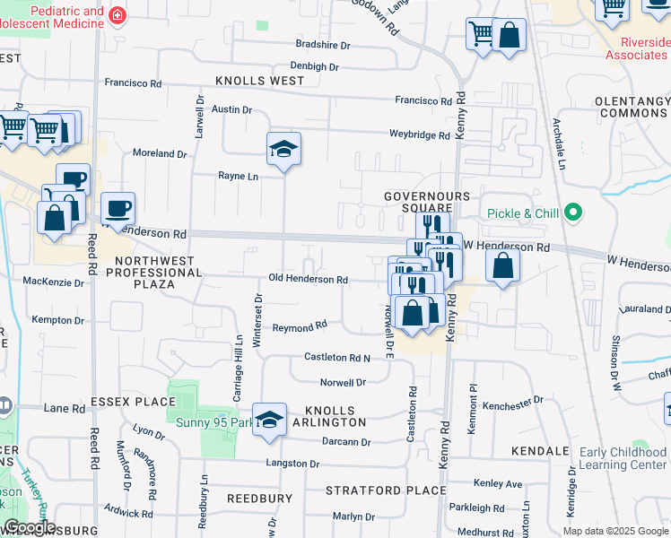 map of restaurants, bars, coffee shops, grocery stores, and more near 1301 Old Henderson Road in Columbus