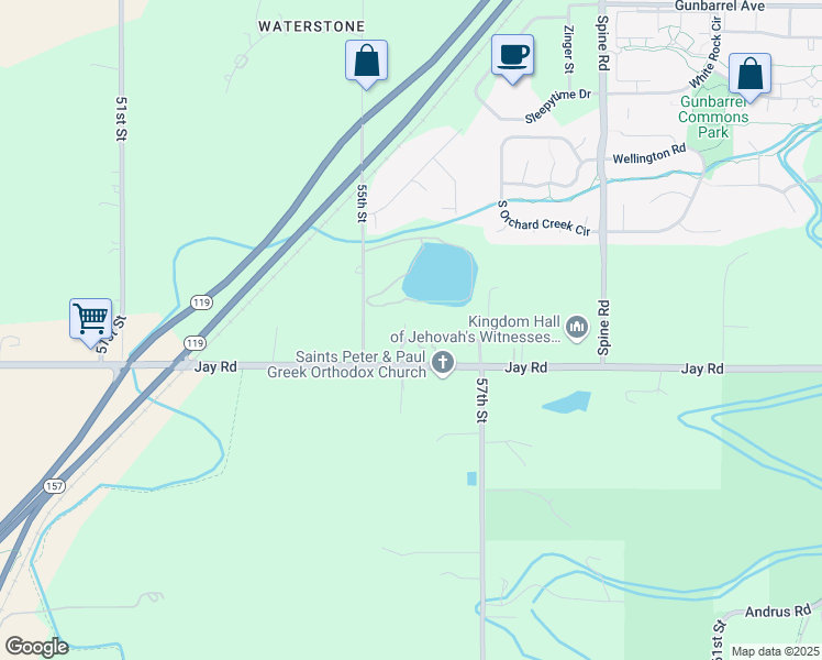 map of restaurants, bars, coffee shops, grocery stores, and more near 5615 Juhls Drive in Boulder