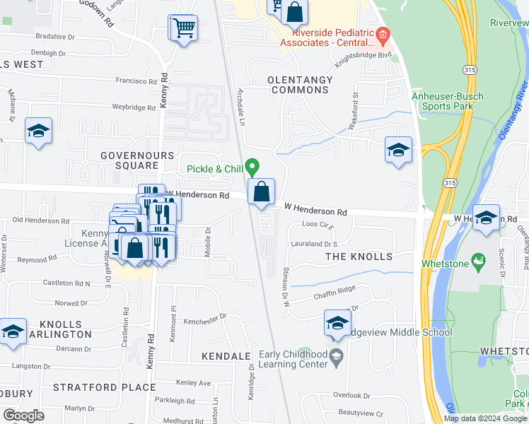 map of restaurants, bars, coffee shops, grocery stores, and more near 4540 Desantis Court in Columbus