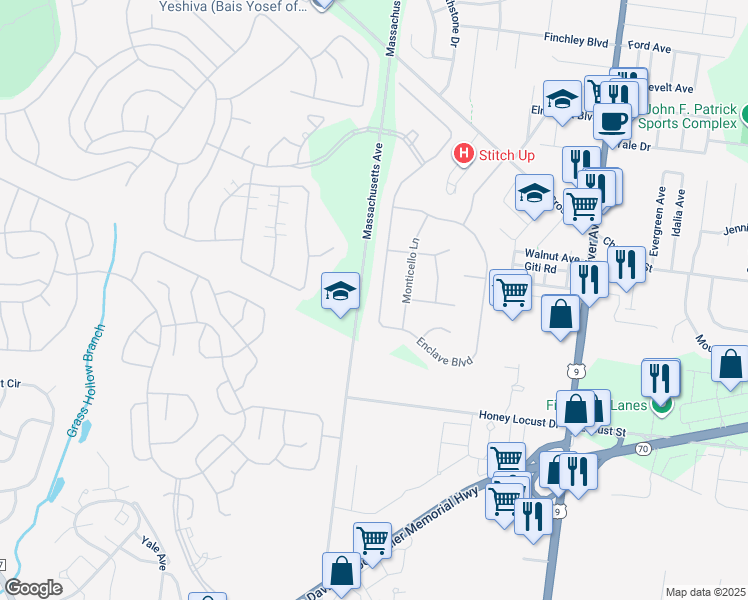 map of restaurants, bars, coffee shops, grocery stores, and more near 116 Enclave Boulevard in Lakewood