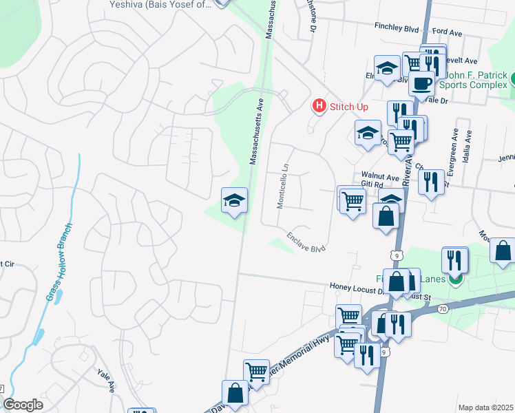 map of restaurants, bars, coffee shops, grocery stores, and more near 116 Enclave Boulevard in Lakewood