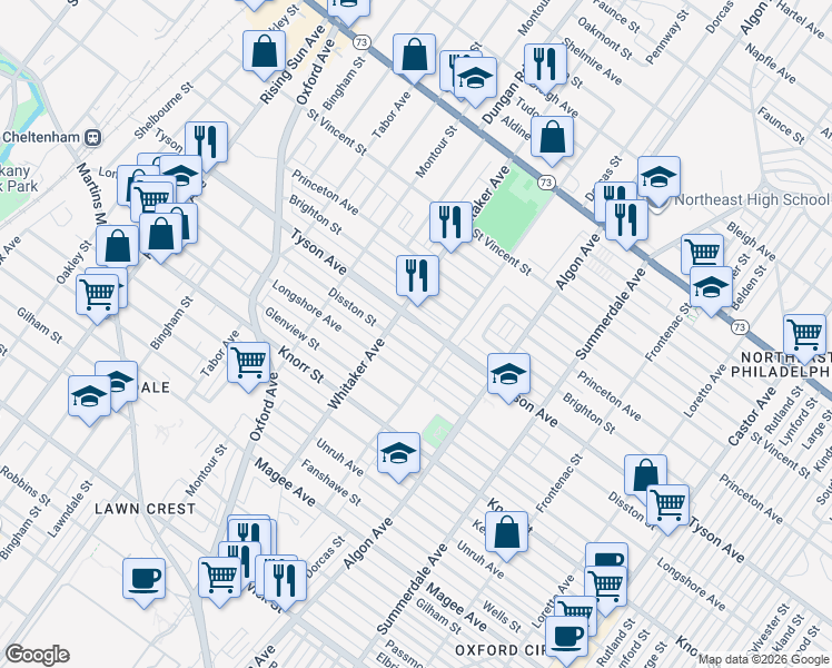 map of restaurants, bars, coffee shops, grocery stores, and more near 918 Disston Street in Philadelphia