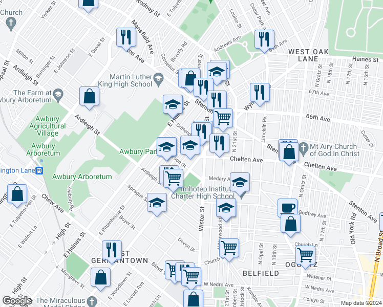 map of restaurants, bars, coffee shops, grocery stores, and more near 1238 East Stafford Street in Philadelphia