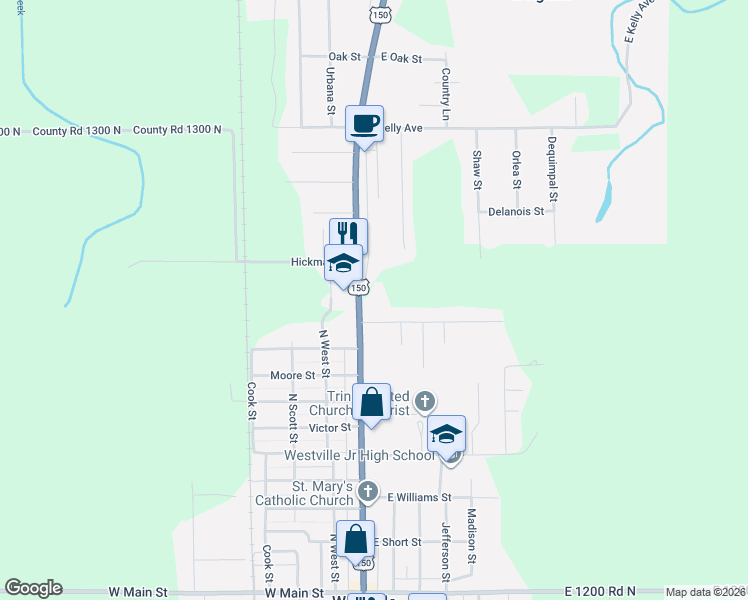 map of restaurants, bars, coffee shops, grocery stores, and more near 115-129 Urban Street in Westville