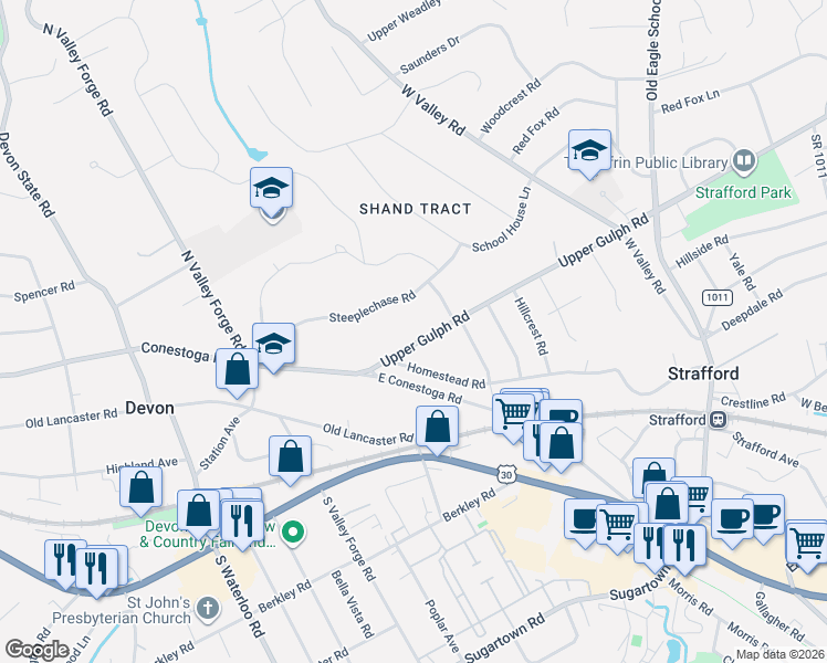 map of restaurants, bars, coffee shops, grocery stores, and more near 61 Homestead Road in Wayne