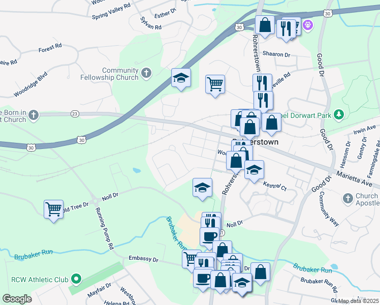 map of restaurants, bars, coffee shops, grocery stores, and more near 573 Red Maple Way in Lancaster