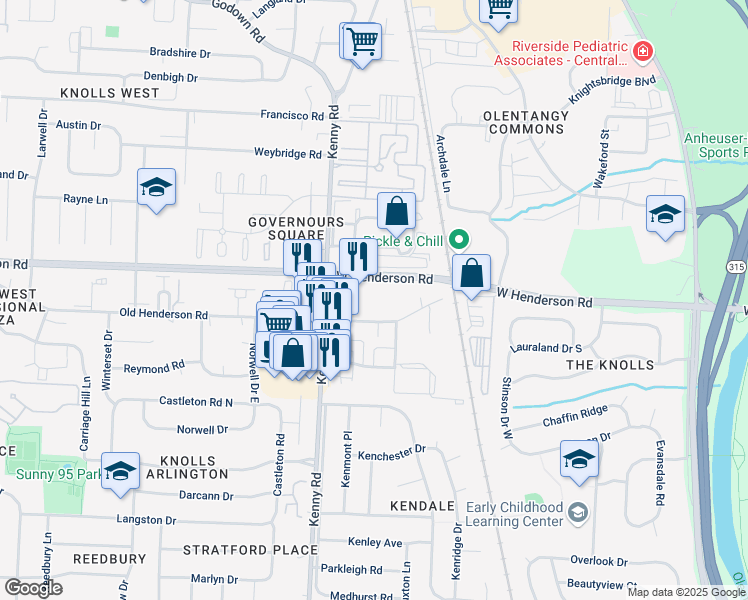 map of restaurants, bars, coffee shops, grocery stores, and more near 1003 Old Henderson Road in Columbus