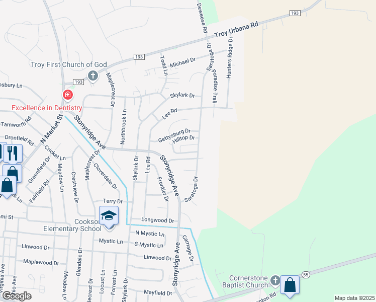 map of restaurants, bars, coffee shops, grocery stores, and more near 1236 Heritage Drive in Troy