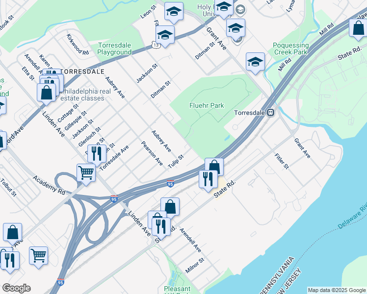 map of restaurants, bars, coffee shops, grocery stores, and more near 4826 Convent Lane in Philadelphia