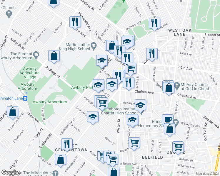 map of restaurants, bars, coffee shops, grocery stores, and more near 1233 East Stafford Street in Philadelphia