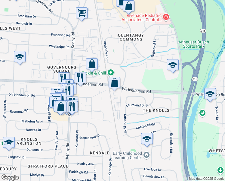 map of restaurants, bars, coffee shops, grocery stores, and more near 4520 Desantis Court in Columbus