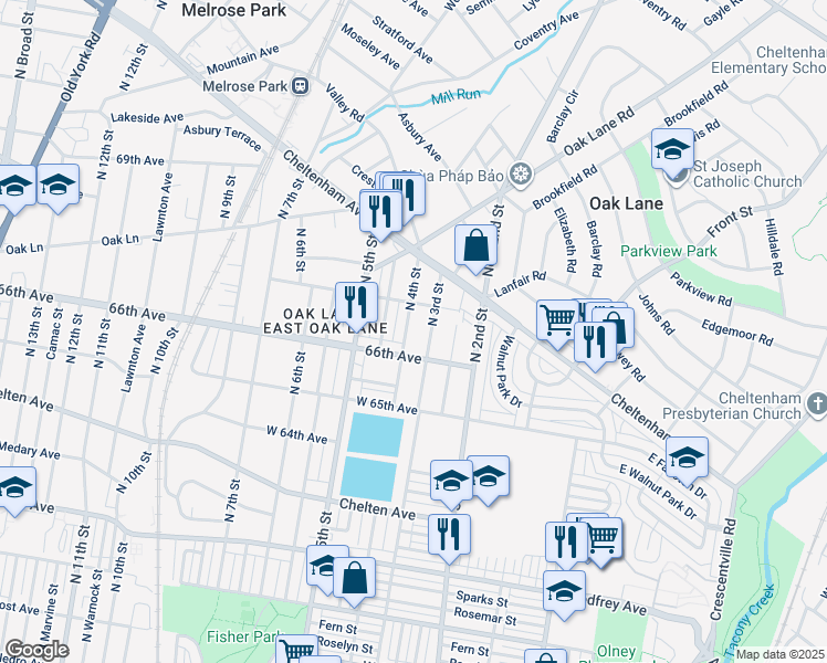 map of restaurants, bars, coffee shops, grocery stores, and more near 6611 North 4th Street in Philadelphia