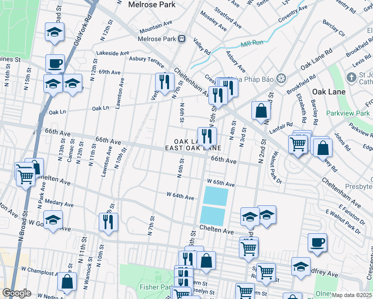 map of restaurants, bars, coffee shops, grocery stores, and more near 6607 North 6th Street in Philadelphia