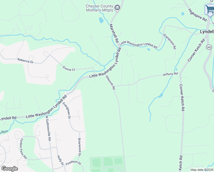 map of restaurants, bars, coffee shops, grocery stores, and more near 590 Dilworth Road in Downingtown