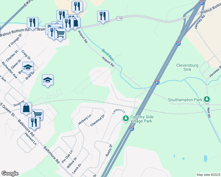 map of restaurants, bars, coffee shops, grocery stores, and more near 39 Colonial Court in Shippensburg