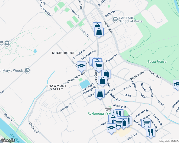 map of restaurants, bars, coffee shops, grocery stores, and more near 557 Shawmont Avenue in Philadelphia