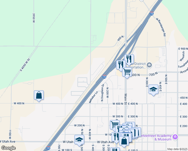 map of restaurants, bars, coffee shops, grocery stores, and more near 614 North 400 West in Payson