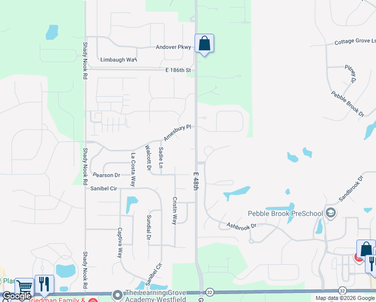 map of restaurants, bars, coffee shops, grocery stores, and more near 18215 Emma Circle in Noblesville