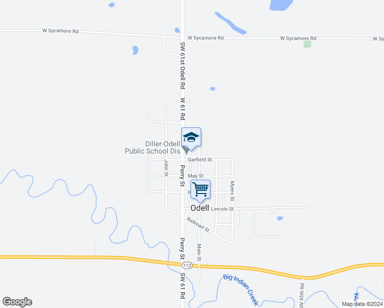 map of restaurants, bars, coffee shops, grocery stores, and more near 506 Perry Street in Odell