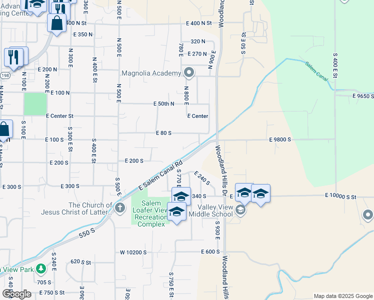 map of restaurants, bars, coffee shops, grocery stores, and more near 794 East 110 South in Salem