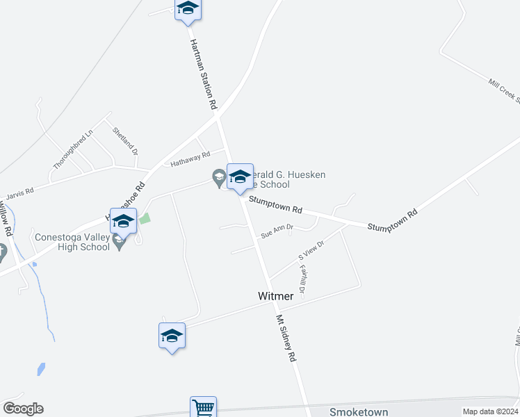 map of restaurants, bars, coffee shops, grocery stores, and more near 2304 Stumptown Road in Lancaster